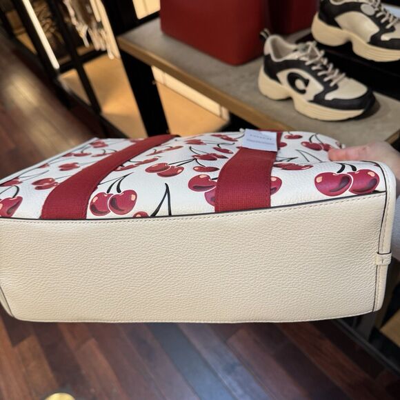 Coach Smith Tote Bag Cherry Print Handbag White Red NWT - Picture 4 of 11